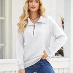 Womens Quilted Sweatshirts Quarter Zip Pullovers Lightweight Long Sleeve Stand Collar Tops with Kangaroo Pocket - Nadorine (Us Only)