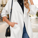 Womens Oversized Blazer Jackets Satin Roll Sleeve Open Front Casual Work Cardigan Jacket with Pockets - Nadorine (Us Only)