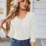 Nadorine Sweaters Ribbed Knit Long Sleeve Henley Shirts