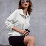 Women's Long Sleeve Sweatshirt Lapel Half Zip Pullover Drop Shoulder Fleece Pullover Tops S-3XL - Nadorine (Us Only)