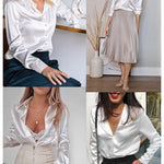 Satin V Neck Twist Front Silk Shirts - Nadorine (Us Only)