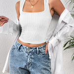 Nadorine Sleeveless Crop Top Square Neck Tank Top