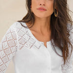 Nadorine Women's Button Down Crochet Sweater Cardigan