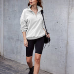 Women's Long Sleeve Sweatshirt Lapel Half Zip Pullover Drop Shoulder Fleece Pullover Tops S-3XL - Nadorine (Us Only)