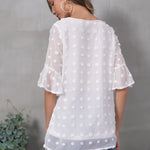 Swiss Dot Chiffon 3/4 Ruffle Sleeve Blouse - Nadorine (Us Only)