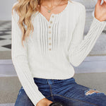 Nadorine Sweaters Ribbed Knit Long Sleeve Henley Shirts