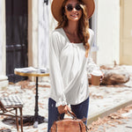 Nadorine Long Sleeve Shirts Square Neck Pleated Tunic Tops