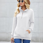 Womens Quilted Sweatshirts Quarter Zip Pullovers Lightweight Long Sleeve Stand Collar Tops with Kangaroo Pocket - Nadorine (Us Only)