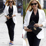 Womens Oversized Blazer Jackets Satin Roll Sleeve Open Front Casual Work Cardigan Jacket with Pockets - Nadorine (Us Only)