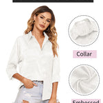 Satin Silk Shirt Floral Button Down Blouse - Nadorine (Us Only)