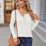Nadorine Sweaters Ribbed Knit Long Sleeve Henley Shirts