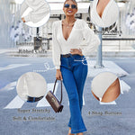Women Sexy Bodysuits Long Sleeve V Neck Jumpsuits Tops Leotard Shirts - Nadorine (Us Only)