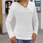 Womens Long Sleeve Ruched Top Slim Fitted Cowl Neck Wrap Shirts with Side Shirring - Nadorine (Us Only)