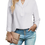 Womens Blouses Dressy Casual Long Sleeve Henley V-Neck Button Up Drop Shoulder Blouse Shirt Tops Relaxed Fit S-XXL - Nadorine (Us Only)