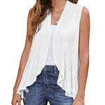 Women's Sleeveless Draped Open Front Cardigan Ruffles Hem Vest - Nadorine (Us Only)
