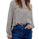 Women's Tops Casual Floral Print Long Sleeve Ruffle Loose Babydoll Shirt Blouse Tunic Top - Nadorine (Us Only)