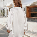 Women's Silk Shirts V Neck Shirred Lantern Sleeve Casual Work Blouse Tunic Tops - Nadorine (Us Only)
