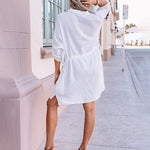 Linen Tunic Dress Shirts Boho Coverup Dresses with Belt - Nadorine (Us Only)