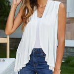 Women's Sleeveless Draped Open Front Cardigan Ruffles Hem Vest - Nadorine (Us Only)