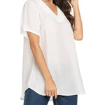 Women's Casual Tunic Summer Short Sleeve Chiffon Top Loose V Neck Dressy Office Work Shirt Blouse - Nadorine (Us Only)