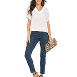 Women's Casual Tunic Summer Short Sleeve Chiffon Top Loose V Neck Dressy Office Work Shirt Blouse - Nadorine (Us Only)