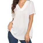 Women's Casual Tunic Summer Short Sleeve Chiffon Top Loose V Neck Dressy Office Work Shirt Blouse - Nadorine (Us Only)