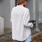 Womens Blouses Dressy Casual Long Sleeve Henley V-Neck Button Up Drop Shoulder Blouse Shirt Tops Relaxed Fit S-XXL - Nadorine (Us Only)