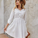 Linen Tunic Dress Shirts Boho Coverup Dresses with Belt - Nadorine (Us Only)