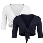 Women's Cropped Cardigan 3/4 Sleeve Sweater Shrugs Tie Front Bolero Jacket 2 Pack S-XXL - Nadorine (Us Only)