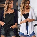 Women's Cropped Cardigan 3/4 Sleeve Sweater Shrugs Tie Front Bolero Jacket 2 Pack S-XXL - Nadorine (Us Only)