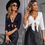 Women's Cropped Cardigan 3/4 Sleeve Sweater Shrugs Tie Front Bolero Jacket 2 Pack S-XXL - Nadorine (Us Only)