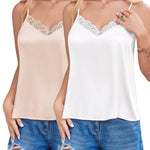 Nadorine Satin Camisole for Women 2 PCS Lace Tank Top