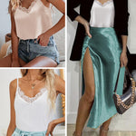 Nadorine Satin Camisole for Women 2 PCS Lace Tank Top