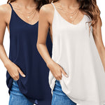 Womens Chiffon Tank Top V Neck Basic Cami Loose Fit Flowy Spaghetti Strap Camisole Casual Sleeveless Tops 2-Pack - Nadorine (Us Only)