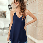 Womens Chiffon Tank Top V Neck Basic Cami Loose Fit Flowy Spaghetti Strap Camisole Casual Sleeveless Tops 2-Pack - Nadorine (Us Only)