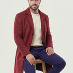 KZZ Men's Solid Button Front Lapel Neck Midi Coat Wear