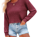 Nadorine Crop Tops Loose Ribbed Knit Cropped T-Shirts