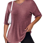 Nadorine Ribbed Knit Short Sleeve Casual Tunic Tops