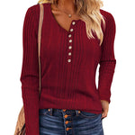 Nadorine Sweaters Ribbed Knit Long Sleeve Henley Shirts