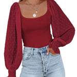 Puff Long Sleeve Bodysuit Leotard Sheer Top - Nadorine (Us Only)
