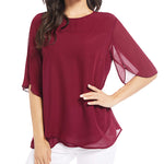 Womens Casual Scoop Neck Loose Top 3/4 Sleeve Chiffon Blouse Shirt Tops - Nadorine (Us Only)