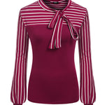 Nadorine Bow Tie Neck Long Sleeve Shirts Work Tops