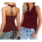 Nadorine Cowl Neck Halter Top Sleeveless Backless Shirt