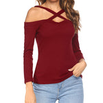 Nadorine Women's Criss Cross Shoulder Blouse Top