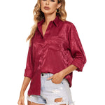 Satin Silk Shirt Floral Button Down Blouse - Nadorine (Us Only)