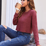 Nadorine Crop Tops Loose Ribbed Knit Cropped T-Shirts