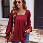 Nadorine Long Sleeve Shirts Square Neck Pleated Tunic Tops