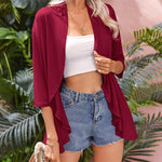 Nadorine Women's 3/4 Sleeve Draped Ruffles Cardigan