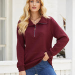 Womens Quilted Sweatshirts Quarter Zip Pullovers Lightweight Long Sleeve Stand Collar Tops with Kangaroo Pocket - Nadorine (Us Only)