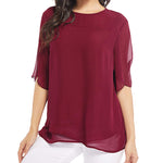 Womens Casual Scoop Neck Loose Top 3/4 Sleeve Chiffon Blouse Shirt Tops - Nadorine (Us Only)